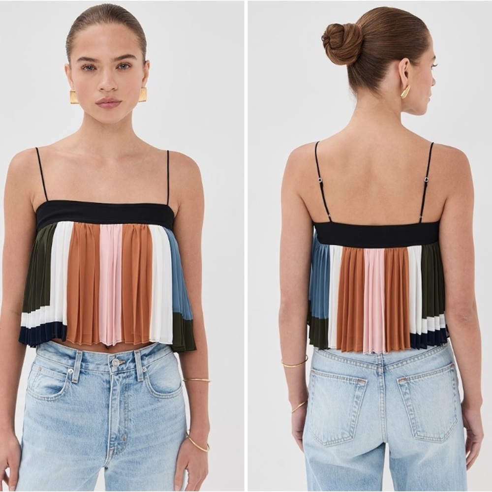 Veronica Beard Pleated Tank Top Color Block Multicolor Dove Crop Top NWT